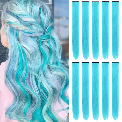 Vista 25 de Extensiones de cabello negro con clip, extensiones sintéticas