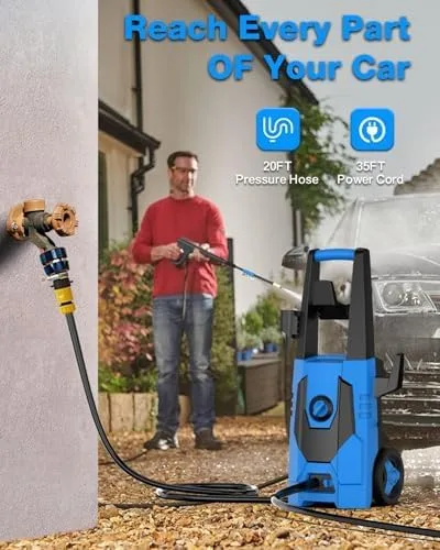 Vista 6 de FIOCCO Lavadora a presión, 4800PSI Lavadora eléctrica portátil con cable de 35 pies, manguera de 20 pies para automóviles, entradas, patios, vallas