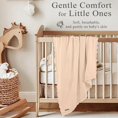 Vista 4 de Manta de punto para bebés para niños y niñas, 100% algodón, manta para cuna y cochecito para recién nacidos, bebés, niños pequeños, crema, 40 x 31