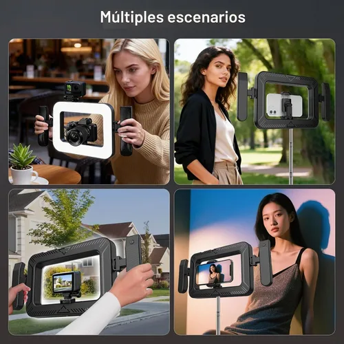 Vista 7 de Aparato de luz de anillo LED para smartphone de mano con control remoto Bluetooth de 20m, mango ergonómico, estabilizador ajustable de 2900K-7000K