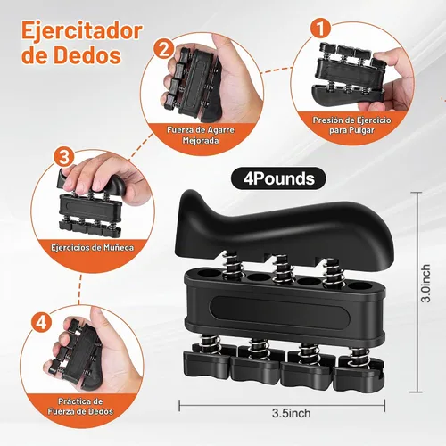 Vista 4 de Grip Strength Trainer Kit (5 Pack) Adjustable Resistance Hand Gripper,Finger Exerciser,Hand Extension Exerciser,Stress Relief Ball and Forearm Negro