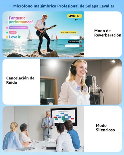 Vista 4 de Micrófono de solapa inalámbrico Lavalier para iPhone - Mini micrófono Bluetooth con reverberación, micrófono portátil con clip para grabación