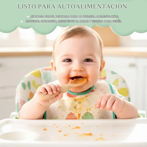 Vista 6 de Cucharas de silicona para bebés de 6 meses, cucharas de alimentación para bebés sin BPA, cucharas de autoalimentación para bebés de 6 a 12 meses