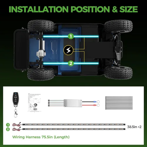 Vista 4 de 10L0L Kit de 2 luces subterráneas para carrito de golf Yamaha EZGO Club Car, iluminación de neón RGB 24 modos con control remoto inalámbrico