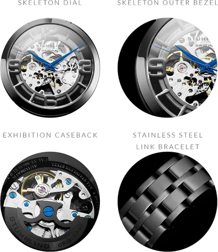 Vista 4 de Stuhrling Original Relojes de esqueleto para hombre, reloj automático para hombre, reloj de vestir para hombre, reloj de vestir para hombre, reloj