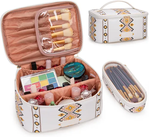 Vista 13 de Wrangler - Bolsa de maquillaje de viaje, 2 piezas, bolsa de cosméticos con Vaca café