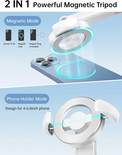 Vista 2 de 70" Magnetic Tripod for iPhone Magsafe, Extendable Selfie Stick Tripod Blanco