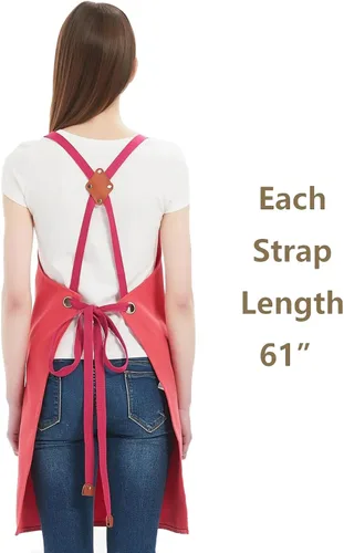 Vista 3 de AFUN Delantales de chef para mujeres y hombres con bolsillos grandes, delantal de trabajo repelente al agua de lona de algodón, talla M a XXL (rosa)