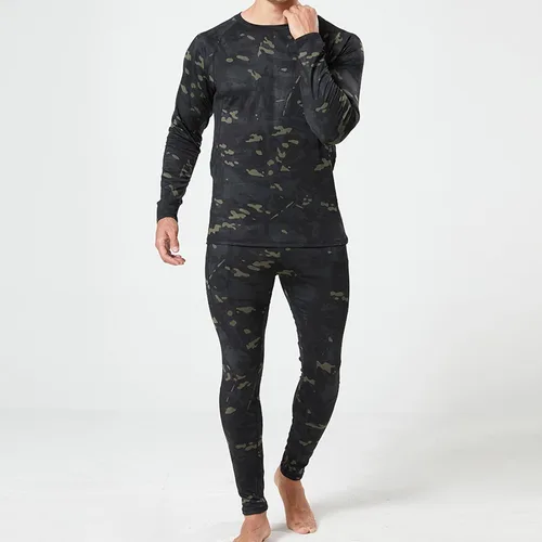 Vista 4 de Muscularfit Conjunto de 2 piezas para correr, fitness, compresión, manga larga, camuflaje, secado rápido, pantalones deportivos, gimnasio, yoga