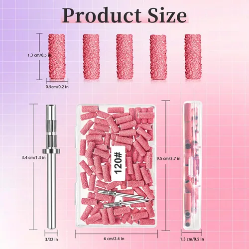 Vista 3 de [Actualización] Mini bandas de lijado de 0.122 in para taladro de uñas, grano 120, 100 bandas pequeñas para uñas acrílicas, manicura de gel