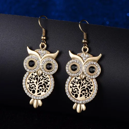 Vista 5 de Pendientes de gota con diseño de búho con cristales de circonita cúbica para mujeres y niñas Pendientes colgantes de animales de diamante