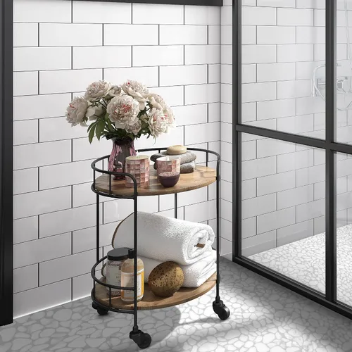 Vista 4 de SUNWINGS Azulejo de guijarros de 10 hojas para ducha, borde de suelo, cocina, baño, salpicadero de vidrio reciclado blanco Carrara, aspecto