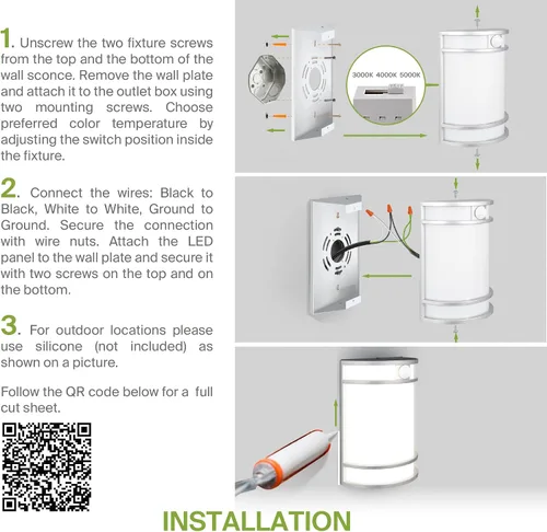 Vista 9 de ASD Lámpara LED de montaje en pared para exteriores e interiores de 10 pulgadas con sensor de movimiento, iluminación de pared de níquel cepillado