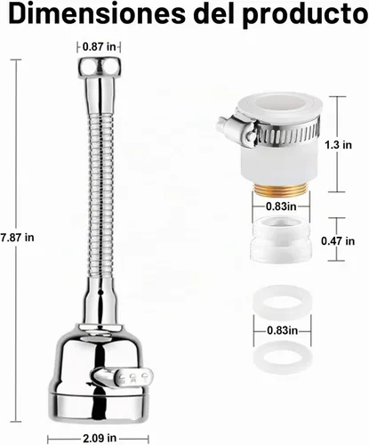 Vista 4 de Accesorio de rociador de llave, cabezal de llave de cocina de repuesto giratorio de 360° extensor de llave de 3 velocidades con adaptador universal