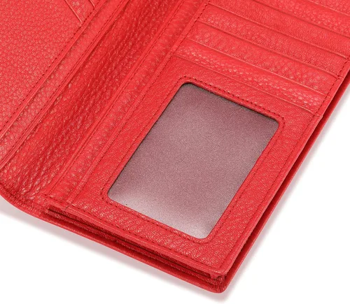 Vista 8 de HISCOW Cartera larga plegable con 15 ranuras para tarjetas de crédito piel de becerro italiana Rojo