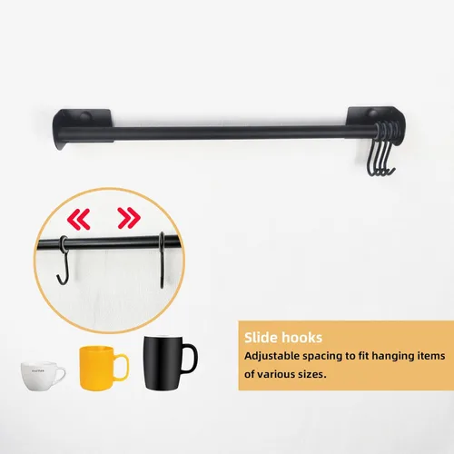 Vista 7 de Soporte para tazas de café con 4 ganchos para montar en la pared, juego de 4 colgadores modernos para tazas de té de 15.6 pulgadas, juego de 2