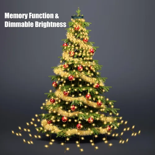 Vista 3 de Guirnalda de luces para árbol de Navidad, 400 LED, 16 líneas, luces de Navidad para árbol, 8 modos y temporizador, tira de luces para interiores