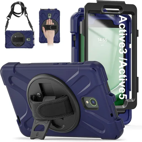 Vista 8 de Funda para Samsung Galaxy Tab Active 3/Galaxy Tab Active 5 de 8.0 pulgadas, 3 en 1 resistente protección con soporte 360/correa de mano/correa