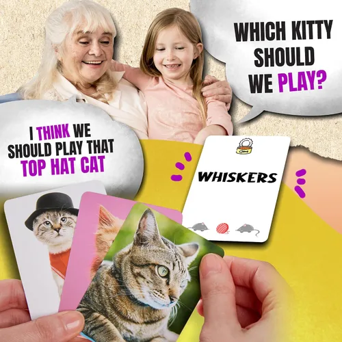 Vista 4 de Name that Kitty - Divertido juego de gatos para niños que es ideal para la noche de juegos en familia Juguete con temática de gato de 100 cartas