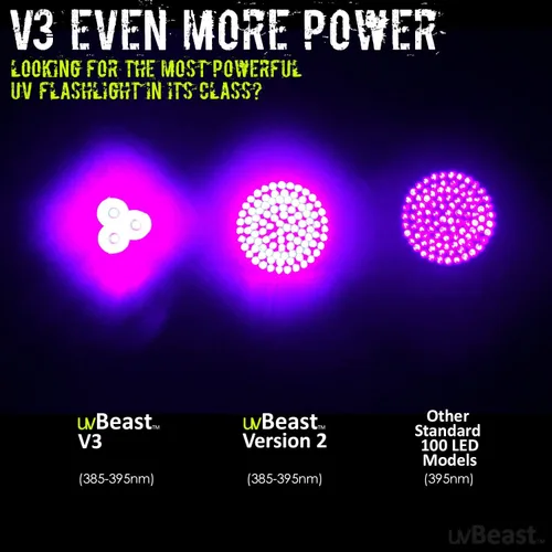 Vista 4 de uvBeast V3 385-395nm Linterna UV de luz negra - LEDs de banda ancha triple mejorados de alta potencia, mejores para uso profesional/comercial