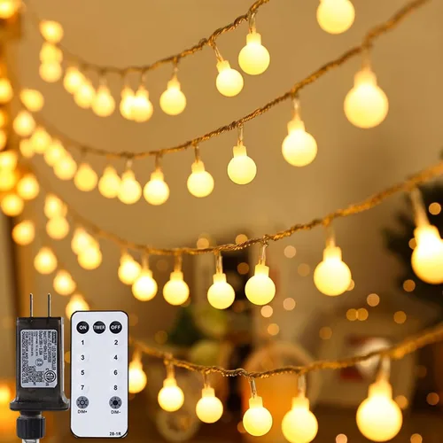 Vista 8 de Guirnalda de luces con forma de globo, 20 pies, 40 luces LED, funciona con pilas, con control remoto, 8 modos de luces para interiores