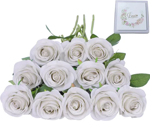 Vista 19 de LVEFIT - 12 rosas artificiales de otoño para decoración de otoño Beige