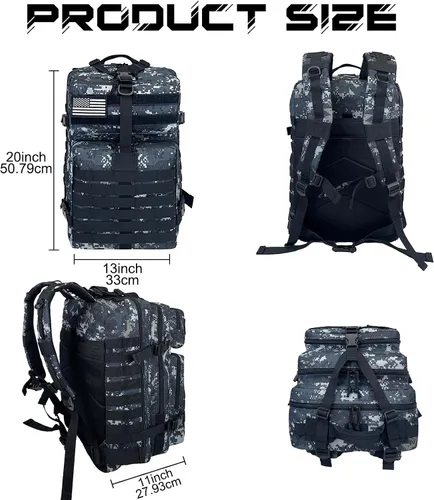 Vista 2 de WOLT Mochila táctica para hombres 45L, mochila militar grande de 3 días, mochila de asalto Molle Rucking mochila senderismo supervivencia, negro