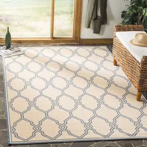 Vista 7 de SAFAVIEH Alfombra lavable para exteriores Linden Collection – Alfombra de pasillo de 2.2 x 8 pies, color crema y aguamarina, no desprende pelusa