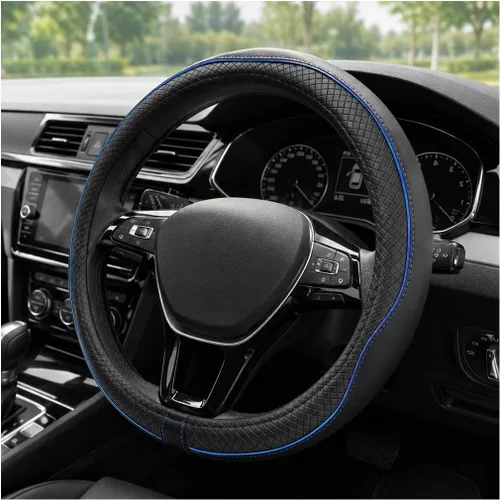 Vista 16 de Funda para volante de automóvil, 15 pulgadas, antideslizante, de cuero transpirable, protector de volante suave envolvente completo para hombres