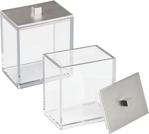 Vista 9 de MDesign Moderna encimera cuadrada de tocador de baño tarro recipiente organizador para hisopos de algodón, bolas de algodón, esponjas
