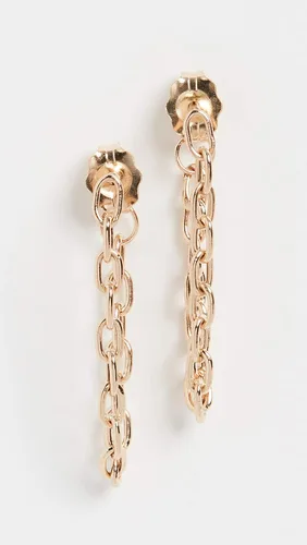 Vista 4 de Aretes pequeños de cadena ovalada cuadrada de 14 quilates para mujer, Metal, No aplicable