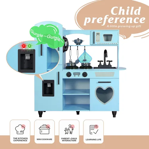 Vista 4 de TaoHFE Juego de Cocina de Juguete, Juego de Cocina Azul para Niños de 4 a 8 Años, Juego de Cocina para Niñas y Niños, Juego de Cocina de Madera