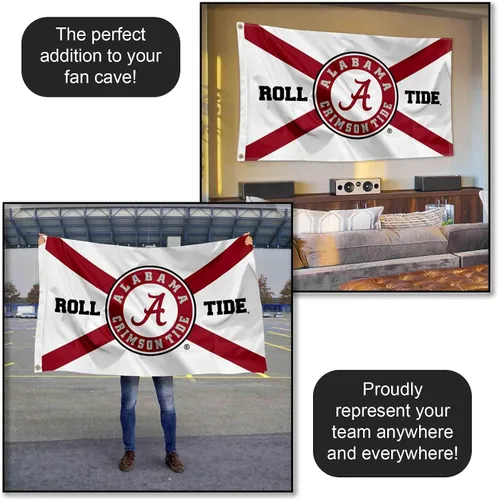 Vista 5 de College Flags & Banners Co. Crimson Tide State of Alabama Roll Tide - Bandera grande para exteriores