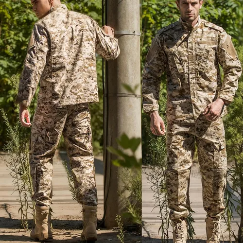Vista 2 de Militar táctico para hombre caza combate BDU uniforme traje camisa y pantalones con cinturón MC