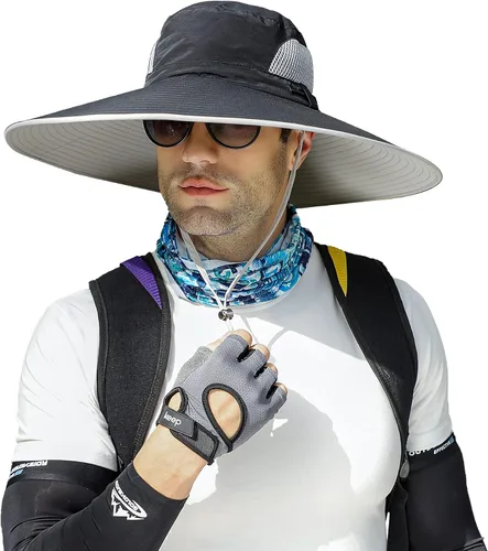 Vista 13 de Leotruny Sombreros de ala ancha para hombre UPF50+ sombrero impermeable transpirable para pesca, senderismo, camping