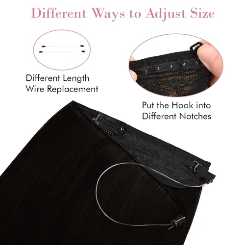 Vista 5 de REECHO - Extensiones de cabello con alambre invisible y con cintillo transparente, tamaño ajustable, clips seguros extraíbles, cabello lacio, diseño