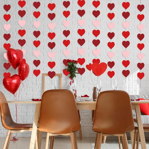 Vista 6 de Tevxj Paquete de 12 guirnaldas de corazón para decoración del día de San Valentín, kit de pancarta en forma de corazón rojo, sin bricolaje