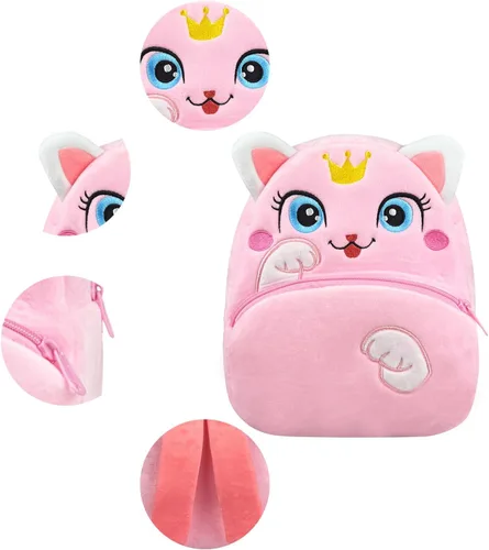 Vista 5 de NICE CHOICE Linda bolsa cruzada para niños pequeños de peluche con dibujos animados, mini bolsa de viaje para bebé niña niño de 2 a 6 años, Mochila