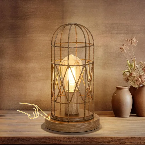 Vista 11 de Pequeña Lámpara Industrial, Lámpara de Mesa de Control Táctil Regulable de 3 Vías, Lámpara Edison Steampunk de Hierro Rústico Vintage, Lámpara