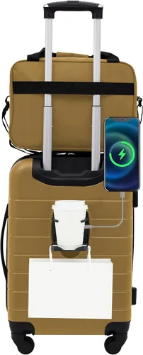 Vista 13 de Wrangler Portavasos inteligente para equipaje y puerto USB, color verde azulado, juego de 2 piezas, Negro, Juego de 2 piezas