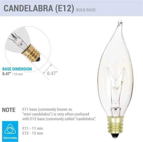 Vista 4 de (Paquete de 12) candelabro transparente (E12) punta de llama 120 V decorativa, 25watts, 120 volts