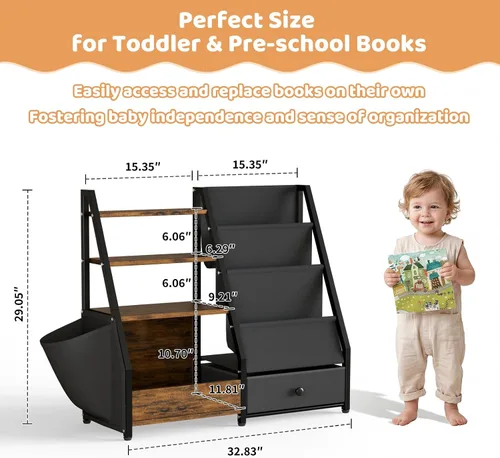 Vista 2 de HAVLOTII Estantería para niños y almacenamiento de juguetes, estante para libros para habitaciones de niños, estantería para bebés para guardería