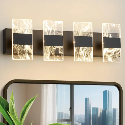 Vista 13 de Moderna lámpara LED de baño, regulable, 2 luces, color negro, 5CCT, ajustable, luces de tocador sobre el espejo, luces LED de acrílico ahumado
