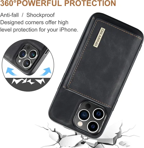Vista 7 de Funda tipo cartera 2 en 1 para iPhone 15 Pro Max, funda protectora de poliuretano termoplástico (TPU) a prueba de golpes, cartera magnética