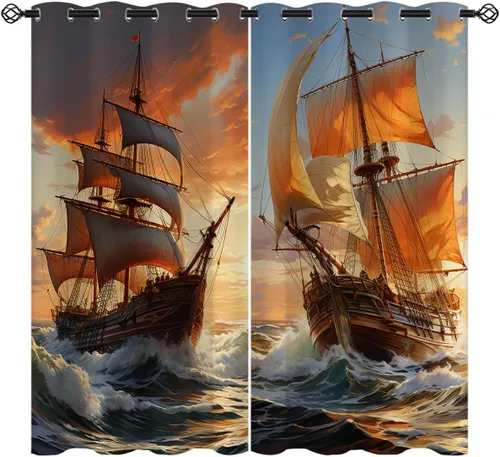 Vista 11 de Cortinas opacas de pulpo náutico para niñas y niños, decoración del hogar, con ojales de animales piratas del océano Kraken, cortinas