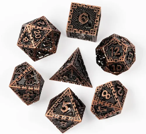 Vista 7 de UDIXI Juego de dados de metal de 7 troqueles, juego de dados poliédricos DND para juegos de rol y otros juegos de mesa (cobre antiguo)