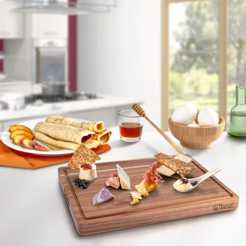 Vista 9 de GAOMON Tabla de cortar de madera extra grande de acacia, bloque de carnicero de 1.5 pulgadas de grosor, bloque de cocina de madera reversible, tabla