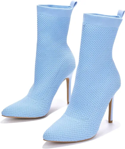 Vista 5 de Cape Robbin Sisa - Botines de tacón alto sexy para mujer, calcetines de punto tejido Negro