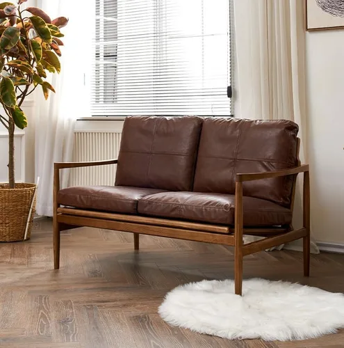 Vista 6 de Sofá de esponja de alta elasticidad Sofá moderno simple perezoso sofá retro hotel de madera maciza diseño de sofá individual silla de ocio Silla
