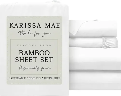 Vista 58 de KARISSA MAE Juego de sábanas de viscosa de bambú de lujo, 100% certificado FSC, refrescante, lujosamente suave, bolsillos profundos de 18 pulgadas